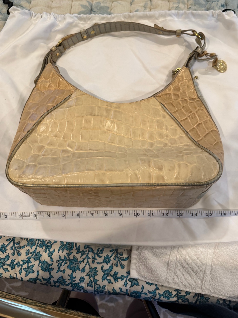 Brahmin Beige/Cream Croc-Embossed Shoulder Bag
